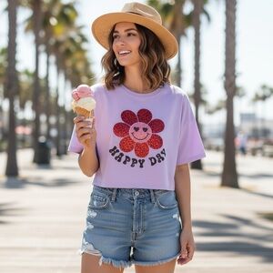 PEACH LOVE CALIFORNIA Sequin accent oversized crop top Sz M L